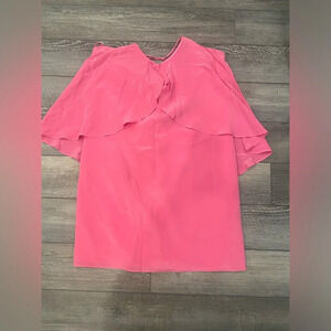 Leona By Lauren Leonard Hot Pink Ruffle-Sleeve Shift 100% Silk Dress Size M/L